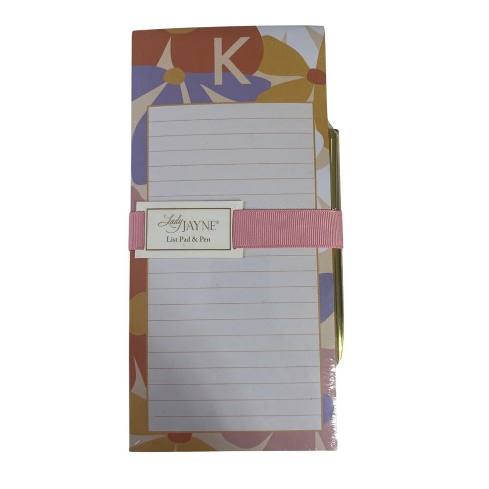 Lady Jayne List Pad And Pen Set Magnet Pink Ribbon K Monogram